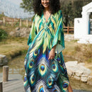 Vestido de punto hecho a mano con aberturas laterales y estampado, vestido de playa de cobertura para mujer