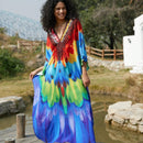 Vestido de punto hecho a mano con aberturas laterales y estampado, vestido de playa de cobertura para mujer