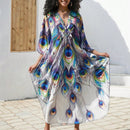 Vestido de punto hecho a mano con aberturas laterales y estampado, vestido de playa de cobertura para mujer