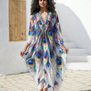 Vestido de punto hecho a mano con aberturas laterales y estampado, vestido de playa de cobertura para mujer