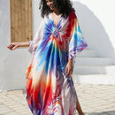 Vestido de punto hecho a mano con aberturas laterales y estampado, vestido de playa de cobertura para mujer