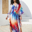 Vestido de punto hecho a mano con aberturas laterales y estampado, vestido de playa de cobertura para mujer
