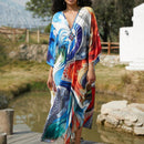 Vestido de punto hecho a mano con aberturas laterales y estampado, vestido de playa de cobertura para mujer
