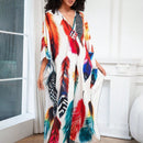 Vestido de punto hecho a mano con aberturas laterales y estampado, vestido de playa de cobertura para mujer