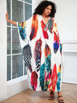 Vestido de punto hecho a mano con aberturas laterales y estampado, vestido de playa de cobertura para mujer