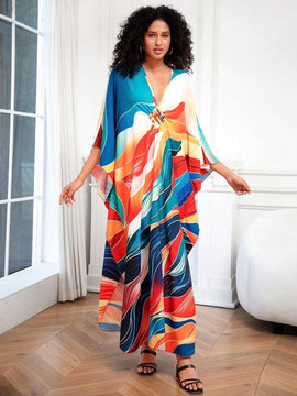 Vestido de punto hecho a mano con aberturas laterales y estampado, vestido de playa de cobertura para mujer