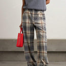 Pantalones rectos y sueltos con estampado de cuadros vintage casuales para primavera y otono para mujer