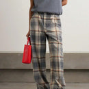 Pantalones rectos y sueltos con estampado de cuadros vintage casuales para primavera y otono para mujer