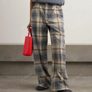 Pantalones rectos y sueltos con estampado de cuadros vintage casuales para primavera y otono para mujer