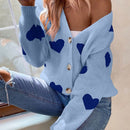 Essnce sueter de cardigan grueso y calido con patron de corazones verdes y blancos para mujer