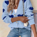 Essnce cardigan informal holgado monobotonadura de manga larga con caida en los hombros y estampado de corazon para mujer, otono/invierno