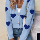 Essnce sueter de cardigan grueso y calido con patron de corazones verdes y blancos para mujer