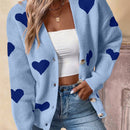 Essnce cardigan informal holgado monobotonadura de manga larga con caida en los hombros y estampado de corazon para mujer, otono/invierno