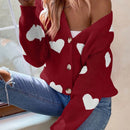 Essnce cardigan informal holgado monobotonadura de manga larga con caida en los hombros y estampado de corazon para mujer, otono/invierno