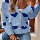 Essnce sueter de cardigan grueso y calido con patron de corazones verdes y blancos para mujer