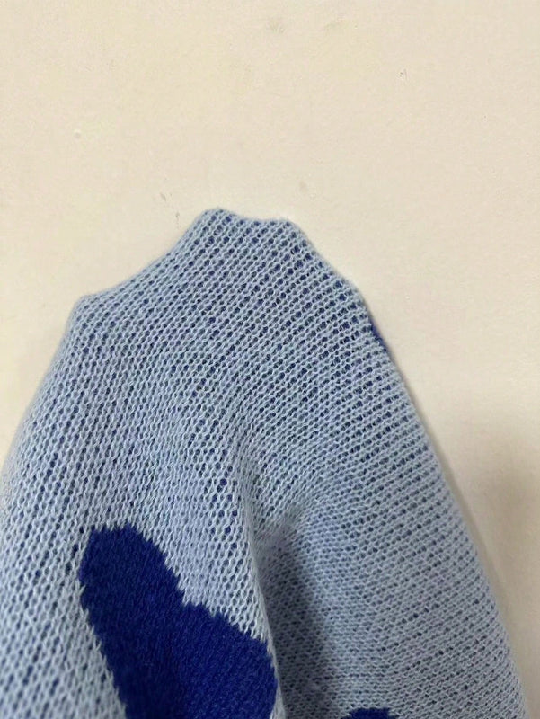 Essnce sueter de cardigan grueso y calido con patron de corazones verdes y blancos para mujer