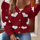 Essnce sueter de cardigan grueso y calido con patron de corazones verdes y blancos para mujer