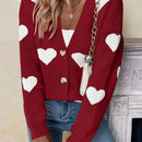 Essnce sueter de cardigan grueso y calido con patron de corazones verdes y blancos para mujer