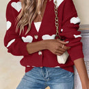 Essnce sueter de cardigan grueso y calido con patron de corazones verdes y blancos para mujer
