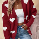 Essnce sueter de cardigan grueso y calido con patron de corazones verdes y blancos para mujer