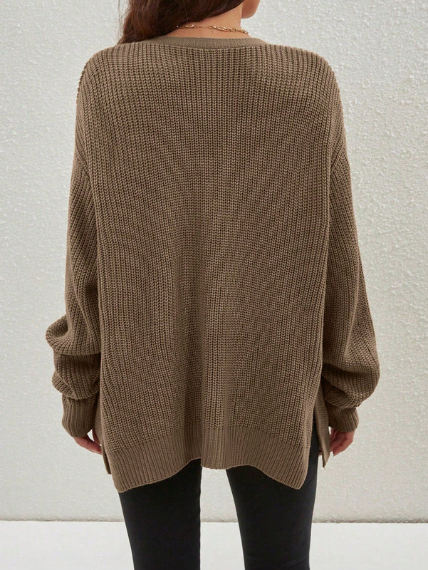 Cardigan holgado casual con abertura lateral y mangas tipo dolman, para primavera/otono