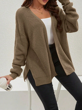 Cardigan holgado casual con abertura lateral y mangas tipo dolman, para primavera/otono