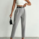 Pantalones rectos con bolsillos sesgados y arrugas para mujer