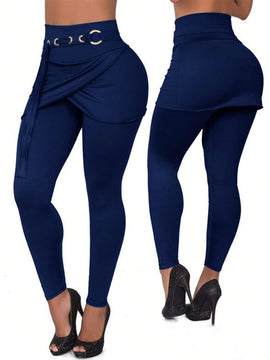 Lady pantalones casuales ajustados de unicolor 2 en 1 para mujer