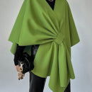 Clasi capa abrigo de lana asimetrica y holgada de diseno de moda de un solo color, para otono/invierno
