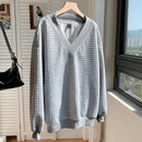 Comfortcana sudadera de cuello redondo para mujer de punto de gofre gris