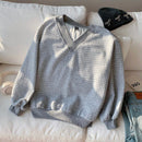 Comfortcana sudadera de cuello redondo para mujer de punto de gofre gris