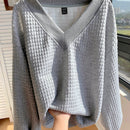 Comfortcana sudadera de cuello redondo para mujer de punto de gofre gris