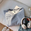 Comfortcana sudadera de cuello redondo para mujer de punto de gofre gris