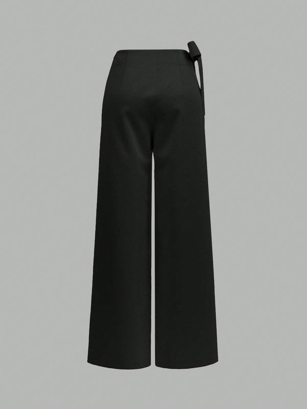 Prive pantalones anchos de cintura alta de apariencia de lino caqui para mujer