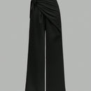 Prive pantalones anchos de cintura alta de apariencia de lino caqui para mujer