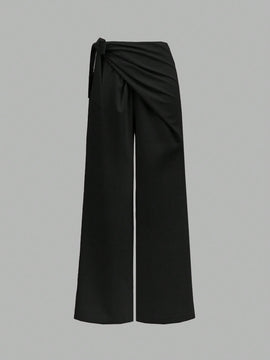 Prive pantalones anchos de cintura alta de apariencia de lino caqui para mujer