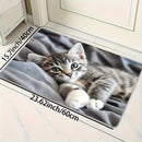 Diseño Encantador de Gato Acostado en la Cama - Alfombra Versátil para Sala de Juegos, Baño, Cocina y Espacios de Estar - Alfombra de Poliéster Lavable a Máquina con Base Antideslizante de PVC