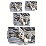 Diseño Encantador de Gato Acostado en la Cama - Alfombra Versátil para Sala de Juegos, Baño, Cocina y Espacios de Estar - Alfombra de Poliéster Lavable a Máquina con Base Antideslizante de PVC