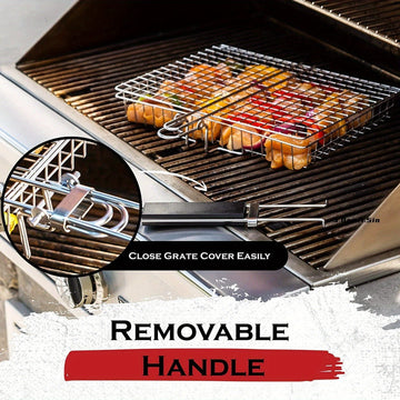1pc Cesta para Parrilla BBQ de Alta Resistencia con Mango Ergonómico - Volteador Metálico Antioxidante para Carne, Filetes y Verduras - Ideal para Camping, Picnics y Cocina al Aire Libre, Accesorios para Parrillas, Herramienta Duradera para Asar