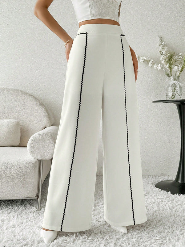 Modely pantalones casuales estilo minimalista de unicolor con patchwork para uso diario para mujeres