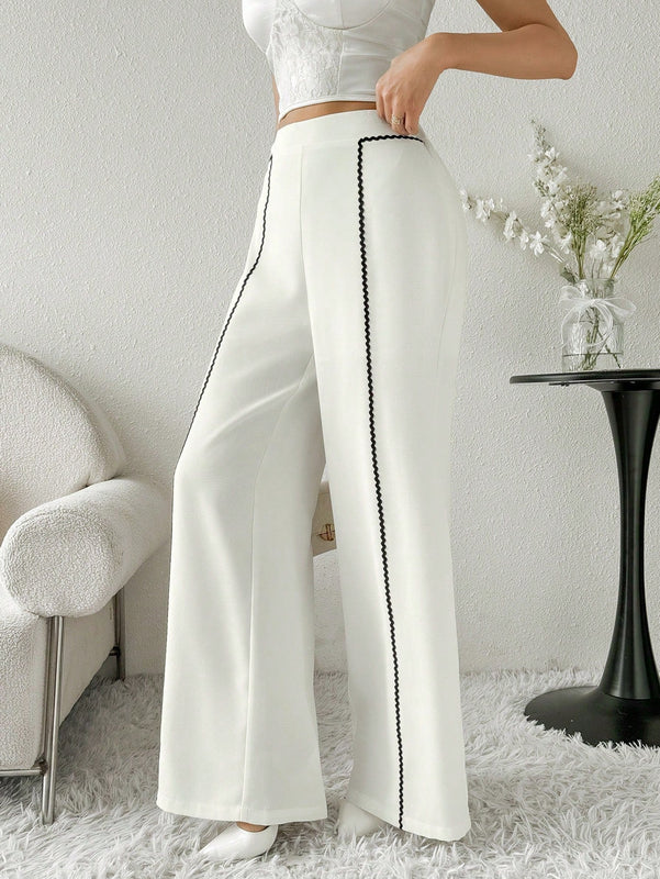 Modely pantalones casuales estilo minimalista de unicolor con patchwork para uso diario para mujeres