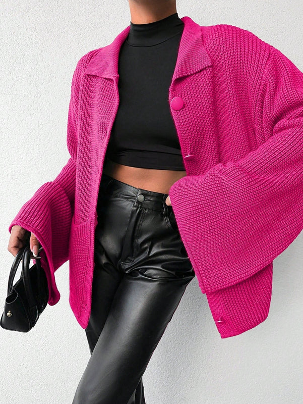 Cardigan de manga larga con botones y cuello para mujer, de estilo minimalista
