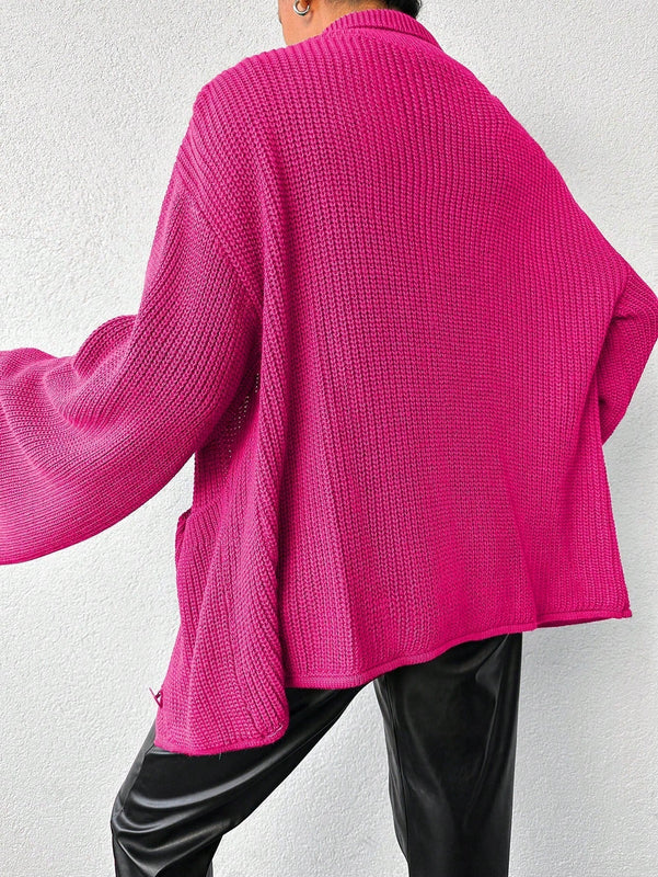 Cardigan de manga larga con botones y cuello para mujer, de estilo minimalista