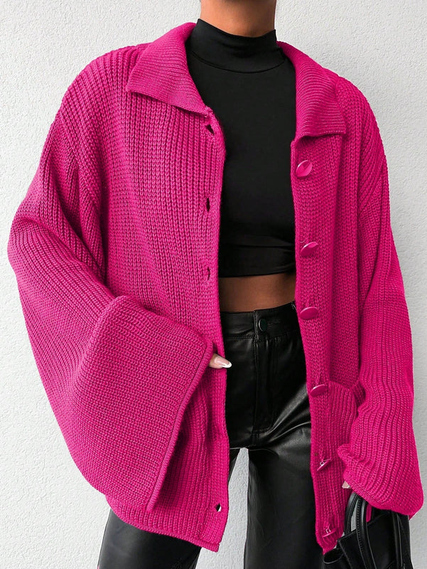 Cardigan de manga larga con botones y cuello para mujer, de estilo minimalista