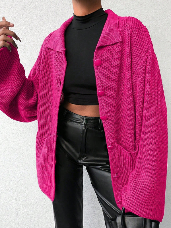 Cardigan de manga larga con botones y cuello para mujer, de estilo minimalista