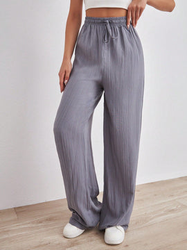 Tall pantalones largos de unicolor con cintura larga y cordon para mujeres altas