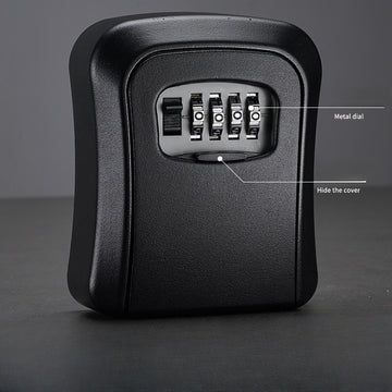 Un contenedor de almacenamiento exterior duradero, portátil y con opciones de contraseña personalizables, ideal para guardar objetos pequeños como tarjetas y llaves, adecuado para uso en el hogar o en la empresa, y apropiado para diferentes entornos.