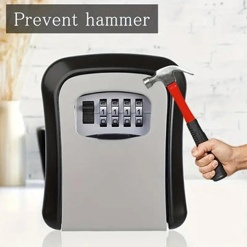 Un contenedor de almacenamiento exterior duradero, portátil y con opciones de contraseña personalizables, ideal para guardar objetos pequeños como tarjetas y llaves, adecuado para uso en el hogar o en la empresa, y apropiado para diferentes entornos.