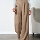 Tall pantalones de pierna ancha de lino beige para mujeres altas