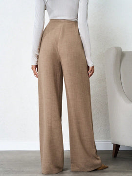 Tall pantalones de pierna ancha de lino beige para mujeres altas